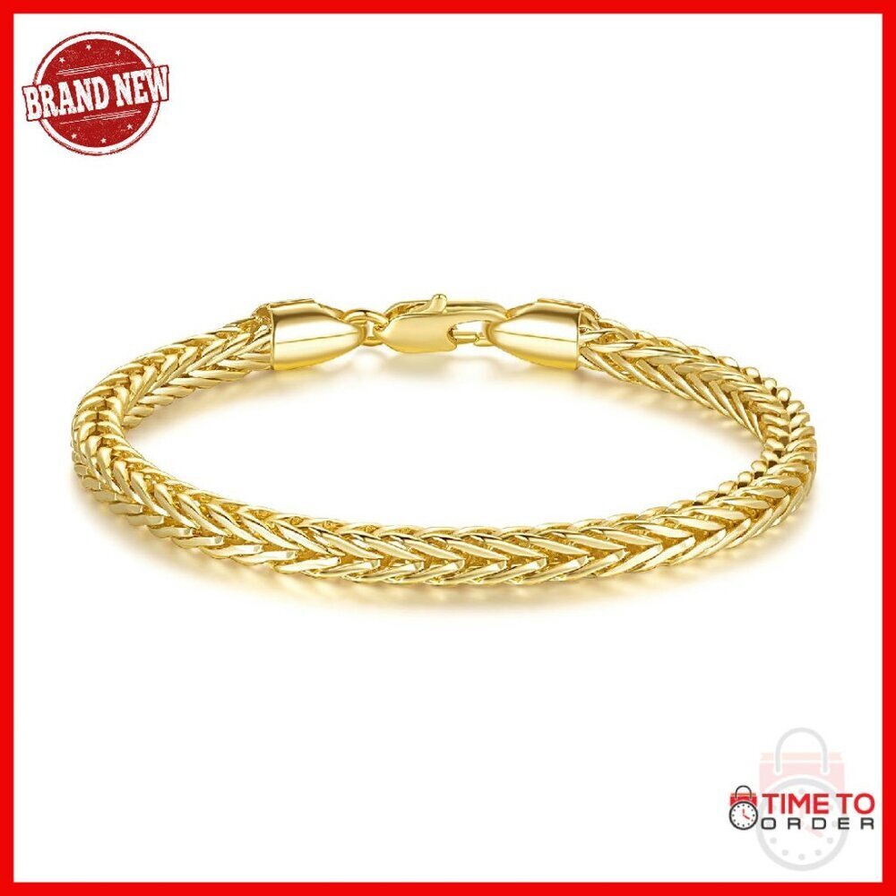 14K Gold Foxtail Chain Bracelet Lobster Clasp Stackable 6.5-9in